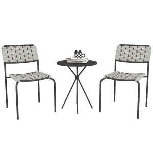 Outsunny Set mobili da giardino in polyrattan, lounge outdoor mobili da balcone per 2 persone, 3 pezzi 2 sedie, tavolo grigio
