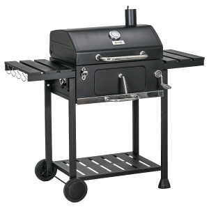 Outsunny Kohlegrill BBQ-Grill Smoker, inkl. Thermometer, Flaschenöffner, 120 x 64 x 114 cm, Schwarz