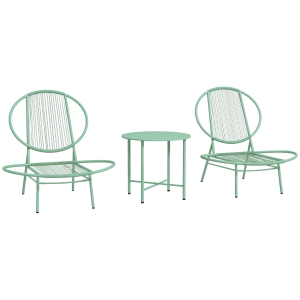 Outsunny Set bistro 3-pezzi in polyrattan resistente alle intemperie Arredo da giardino con tavolo bistro Sedie da giardino a forma di conchiglia Grün