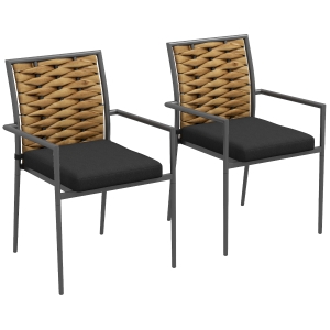 Outsunny Set di 2 Sedie da Giardino Impilabili in Acciaio e Rattan PE, 57 x 58 x 87 cm, Marrone e Nero
