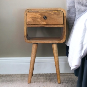 Solid Mango Wood Mini Bedside Table with Spacious Drawer and Open Slot, Hand-finished Desk with Unique Grain, 30L x 30W x 55H cm, Brown
