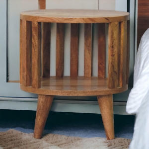 Ariella 100% Solid Mango Wood Single-Shelf Bedside Table with Nordic Legs, Hand-finished Desk with Open Shelf, 26L x 36W x 40H cm, Brown