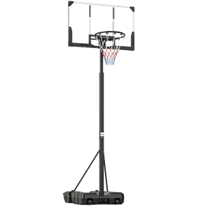 SPORTNOW Tabela de Basquetebol para Exterior com Altura Ajustável Portátil Estrutura Dobrável Painel Inquebrável Rodas e Base Preenchível 120x70x300-375 cm Preto