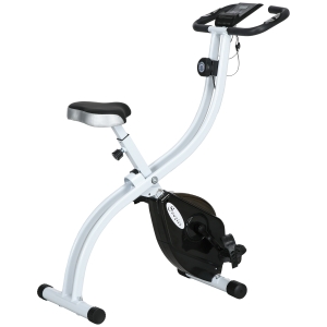 SPORTNOW Bicicleta de interior dobrável, bicicleta fitness, 8 níveis de resistência magnética, selim ajustável, ecrã LCD, aço branco