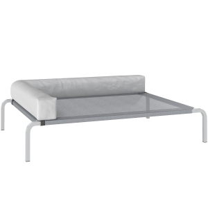PawHut Lettino per Cani Rialzato di 20 cm con Cuscino a L, in Poliestere e Acciaio, 110x75x30 cm, Grigio e Argento