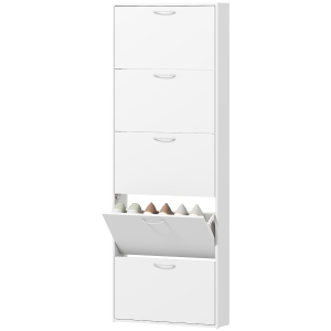 HOMCOM Meuble à chaussures 15 paires, armoire à chaussures étroite moderne avec 5 tiroirs rabattables, 65 x 17 x 180,5 cm blanc
