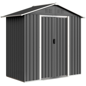 Outsunny Abrigo de Jardim em Metal Grande Espaço de Armazenamento Exterior com Portas deslizantes 194x107x191 cm Cinza Escuro