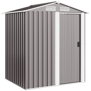 Outsunny Garden Metal Tool Storage Shed with Sliding Door, Sloped Roof and Foundation Kit, 152 x 132 x 188cm, Grey