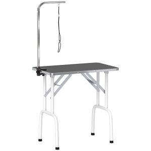 PawHut Trimtafel voor honden verzorgingstafel met riem inklapbaar stalen poten antislip tafelblad 81x48,5x80 cm Zwart