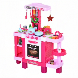 HOMCOM Cuisine pour Enfant Recettes Jeu d'imitation 38 Accessoires Inclus Sons et lumières polypropylène Rose