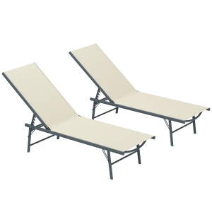 Outsunny Set di 2 lettini prendisole sdraio pieghevole textilene da giardino regolabile 54 x 164 x 84 cm crema