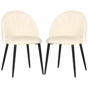 HOMCOM Lot de 2 chaises Velours Crème Pieds métal Noir dim. 52L x 54l x 79H cm