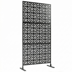 Outsunny Decorative Outdoor Privacy Panel Garden Screen 3 Panels Geometric Pattern Steel 92x40x192cm Black