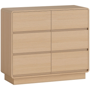 HOMCOM 100 cm Sideboard, Buffetschrank mit 6 Schubladen, Kommode für Küche, Wohnzimmer, Esszimmer, Naturholz