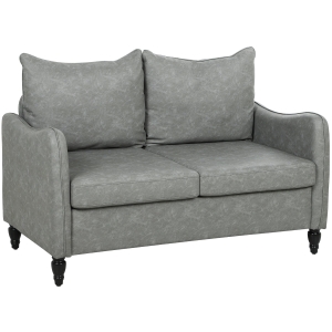 HOMCOM Faux Leather Marble-Effect Two-Seater Sofa - Grey