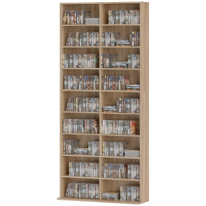 HOMCOM Rangements pour CD et DVD 18 compartiments capacité max. 640 CD/360 DVD 430 Blu-ray 78,5 x 24 x 175 cm bois naturel