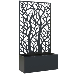Outsunny Jardinera Elevada con Panel de Privacidad de Ramas Decorativas de Metal y Opción de Montaje en Pared 61x23x113 cm Negro