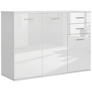 HOMCOM Armario de Cocina con 2 Puertas Buffet de Salón Moderno con 2 Cajones Estante Ajustable 106x35x76cm Blanco Brillante