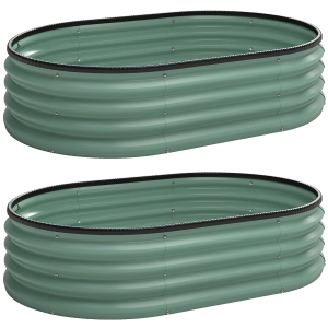 Outsunny Conjunto de 2 Canteiros de Jardim 135x90x30 cm Jardineira em Aço Galvanizado com Bordas em Borracha Verde