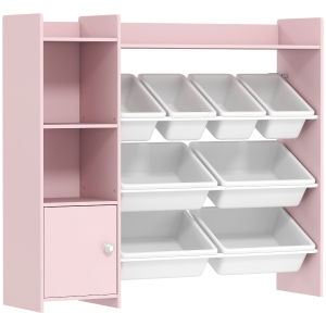 AIYAPLAY Toy Storage Unit with 8 Removable Bins, Storage Shelves, Cabinet, Pink