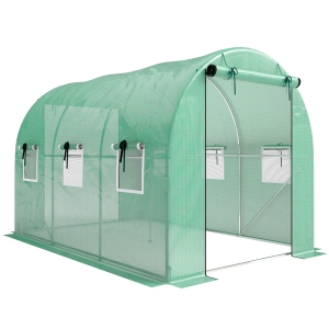 Outsunny Serra 3 x 2 x 2 m serra in telo con 2 porte avvolgibili con cerniera & 6 finestre a rete, aste di supporto, Verde