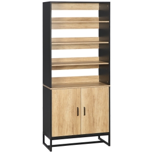 HOMCOM Buffet armoire de cuisine multi-rangements avec placard et étagères réglables en bois et acier 75 x 35 x 175 cm