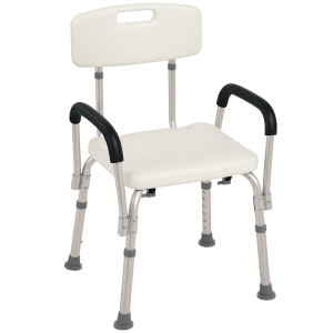 HOMCOM Chaise de Douche siège de Douche Ergonomique Hauteur réglable Pieds antidérapants Dossier accoudoirs Amovibles Charge Max. 136 Kg alu HDPE Blanc