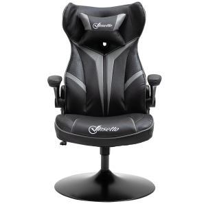Vinsetto Fauteuil gamer chaise de jeu gaming pivotante 360° ergonomique hauteur réglable accoudoirs revelables coussin têtière inclus revêtement similicuir 67 x 70 x 106-112 cm gris clair et noir