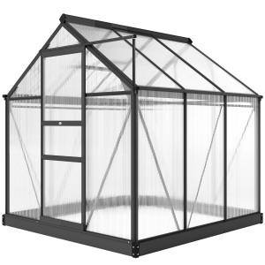 Outsunny Serre de jardin polycarbonate 3,65m² 190 x 192 x 201 cm résistant aux UV fondation renforcé gouttière Gris