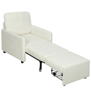 HOMCOM Fauteuil convertible 1 place, fauteuil-lit avec rangement caché, assise large et rembourrée, 72 x 85,5 x 91 cm, crème
