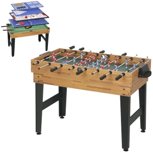SPORTNOW Table multijeux 13 en 1, table de jeu baby-foot, billard, ping-pong, 121x109x80cm, pour enfants et adultes, noyer clair