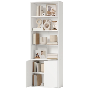HOMCOM Bibliothèque Armoire à livres avec 4 compartiments ouverts et 2 portes pour le salon et le bureau 59x29x180 cm Blanc
