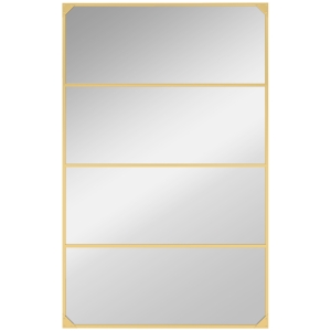 HOMCOM Espelho de parede retangular estilo verrière, estilo industrial, horizontal ou vertical com 4 ganchos, em metal dourado 109 x 69 cm