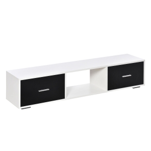 HOMCOM Mueble de TV para Televisores de hasta 60" Mesa para TV de Salón Estilo Moderno con 2 Cajones y Compartimento Abierto 140x30x32 cm Blanco y Negro