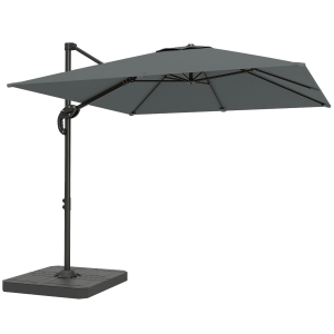 Outsunny Sombrilla péndulo aluminio Ø244cm con manivela, base, repelente al agua, giratoria 360°, gris oscuro