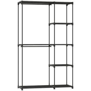 HOMCOM Szafa Materiałowa z Drążkiem na Ubrania, Półkami, dla Sypialni, Garderoby, 111 x 43 x 185 cm, Czarna