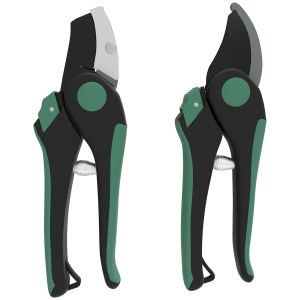 Zestaw narzędzi ogrodowych Outsunny 2 sztuki, Metalowe narzędzia ogrodowe z nożycami Bypass i Amboss, Zestaw do ogrodnictwa, Prezenty ogrodnicze dla kobiet i mężczyzn, Zielony+Czarny