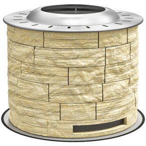 Outsunny Palenisko ogrodowe, Ogrzewacz na drewno, Stolik ogrodowy z matą ochronną na podłodze dla ogrodu, kempingu, tarasu, Stal, MgO, Żółty