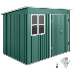 Outsunny Metalen schuur voor het opbergen van tuingereedschap, met raam, brede deur, 260 x 177 x 190 cm, groen