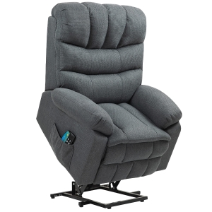 HOMCOM Three Motor Power Lift Recliner Chair with Vibration Massage & Heat, Lift Chair for Elderly, Overstuffed Linen Fabric Riser and Reclining Armchair with Dual Remote & Side Pockets, Charcoal Grey