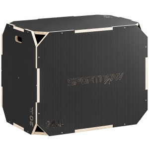 SPORTNOW 3-in-1 Plyo-Box, sprongbox met greepopeningen, voor homefitness en outdoor-workouts, 3 spronghoogtes, hout, zwart