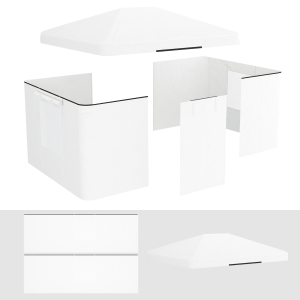 Zestaw zastępczy na dach pawilonu ogrodowego Outsunny z 2 bocznymi ścianami, wodoodporny pokrowiec na pawilon ogrodowy, namiot ogrodowy, Biały