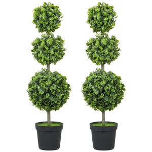 HOMCOM Zestaw 2 Sztucznych Buxusów Duży 100cm, Sztuczne Rośliny w Doniczce, Drzewko Sztuczne Jak Prawdziwe do Salonu Sypialni Biura Ogrodu Nowoczesna Dekoracja Prezent