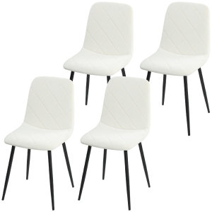 HOMCOM Lot de 4 chaises de salle à manger rembourrées avec dossier haut, pieds en acier et tissu effet velours, crème