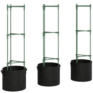 Outsunny Hoogbed met rankrek 83,7 liter zakken 3-delige set driehoekige plantenbak tomatensteun 35 x 35 x 120 cm