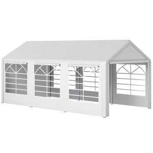 Outsunny Gazebo da Giardino 6x3 m con Finestre Laterali, 3 Stanze e Porte a Cerniera, Bianco