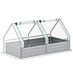 Outsunny Metal Planter Box with Cover, Raised Garden Bed with Greenhouse, for Herbs and Vegetables, White and Dark Grey