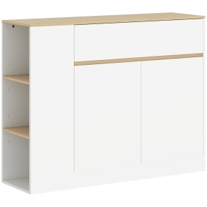 HOMCOM Sideboard, großes Schrankfach, 3 Ablagefächer, Schublade, 106 x 30 x 81,2cm, Weiß/Holz