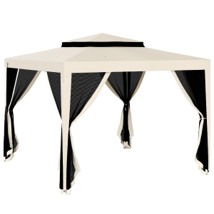 Outsunny Gazebo da Giardino 3x3m con Zanzariera, Doppio Tetto e Telaio in Metallo, Beige