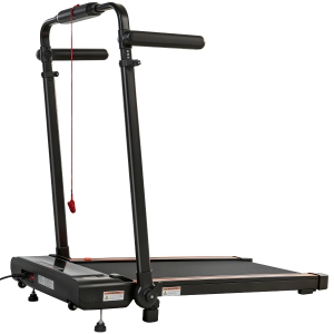 SPORTNOW Passadeira Dobrável Elétrica 2.5HP com Secretária Destacável e Guiador Ajustável em Altura 1-12 km/h Ecrã LED 125x70x102-111 cm Preto